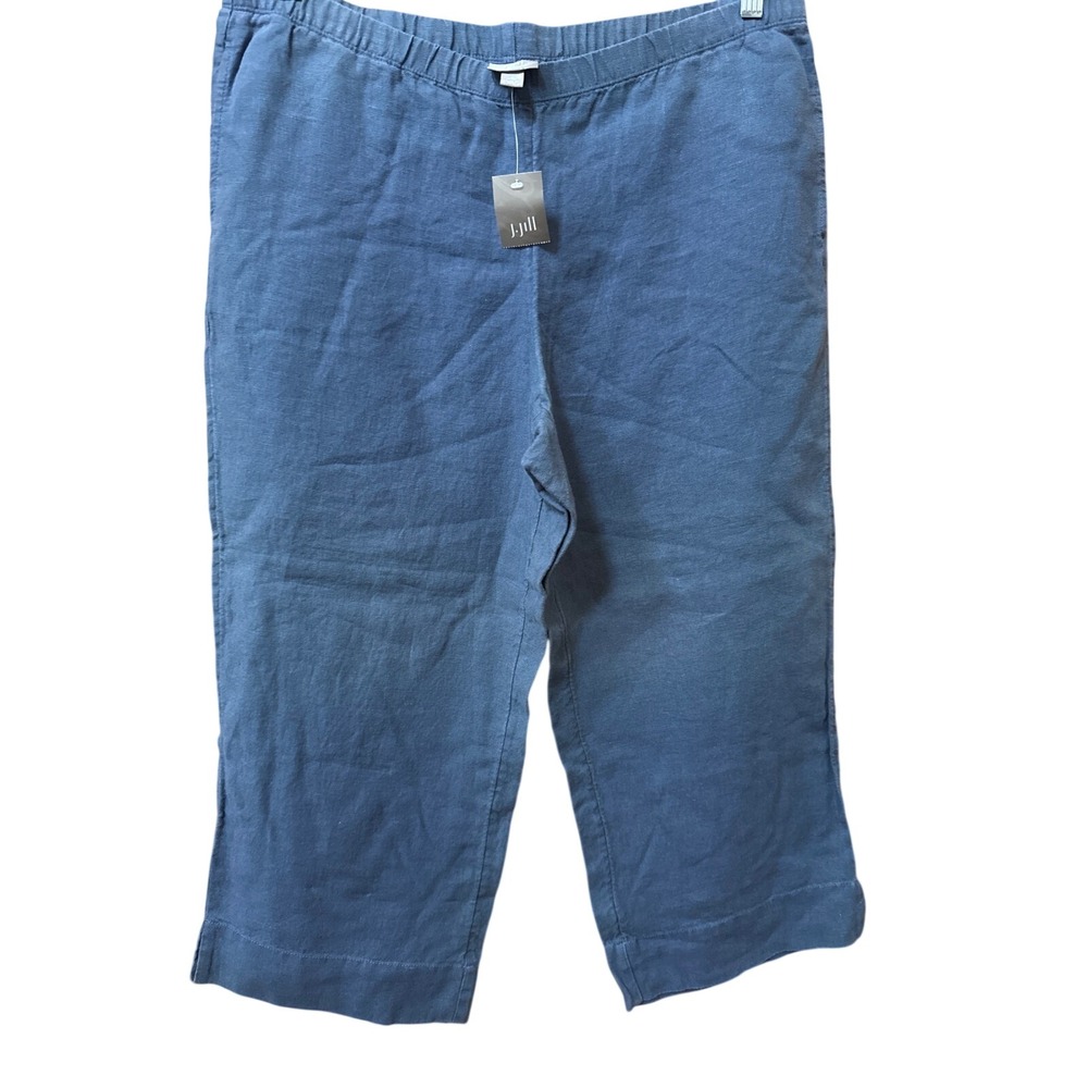 J. Jill Pure Linen Crop Pants Twilight Blue Medium Petite MP Elastic Waist NEW